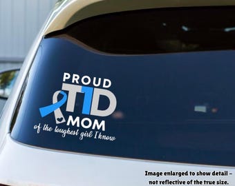 Proud T1D Mom (girl) - Type 1 Diabetes decal; Vinyl Decal for Car Windows, Laptops, Water Bottles, etc.