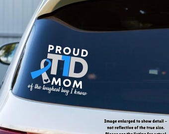 Proud T1D Mom (boy) - Type 1 Diabetes decal; Vinyl Decal for Car Windows, Laptops, Water Bottles, etc.