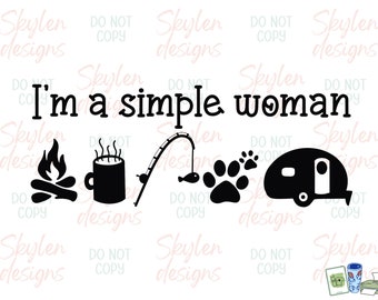 I’m a Simple Woman PNG Digital Download | Hand Drawn | Sublimation file | Printable file | 300dpi, Use on Tee, Stickers, Mugs, etc