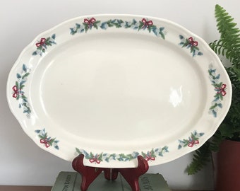 Vintage Mid-Century Christmas Serving Platter Set 3 Small Plates X-Mas Dinnerware Gold Trim Modern Decor Mistletoe Lina Fontana Germany