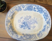 Massive 19th Century Blue and White Transfer Ware Meat Platter Light Blue Flow Blue English Country Farmhouse Decor Ironstone