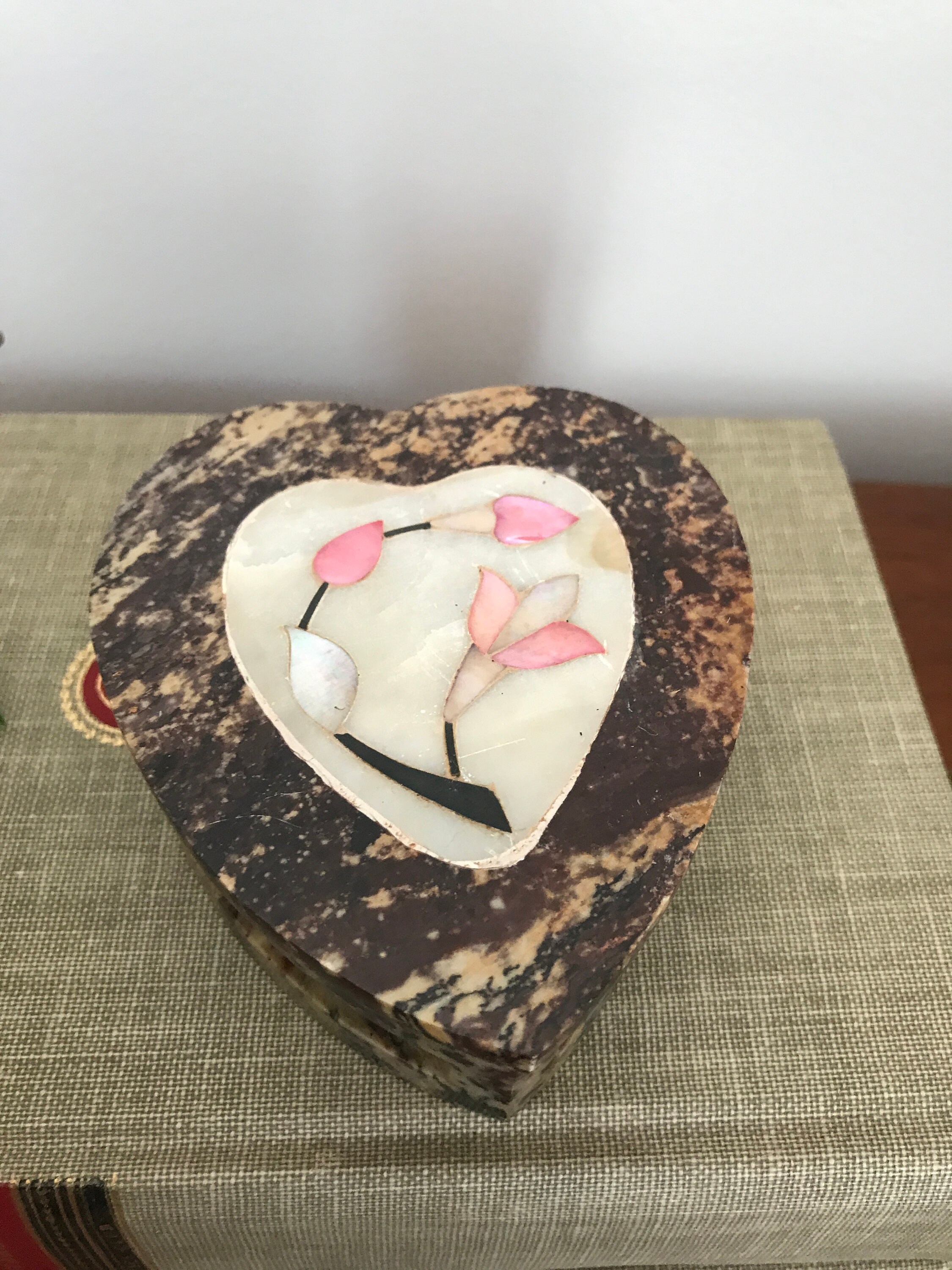 Carved Soapstone Trinket Box With Lid Heart Shaped Pink Etsy