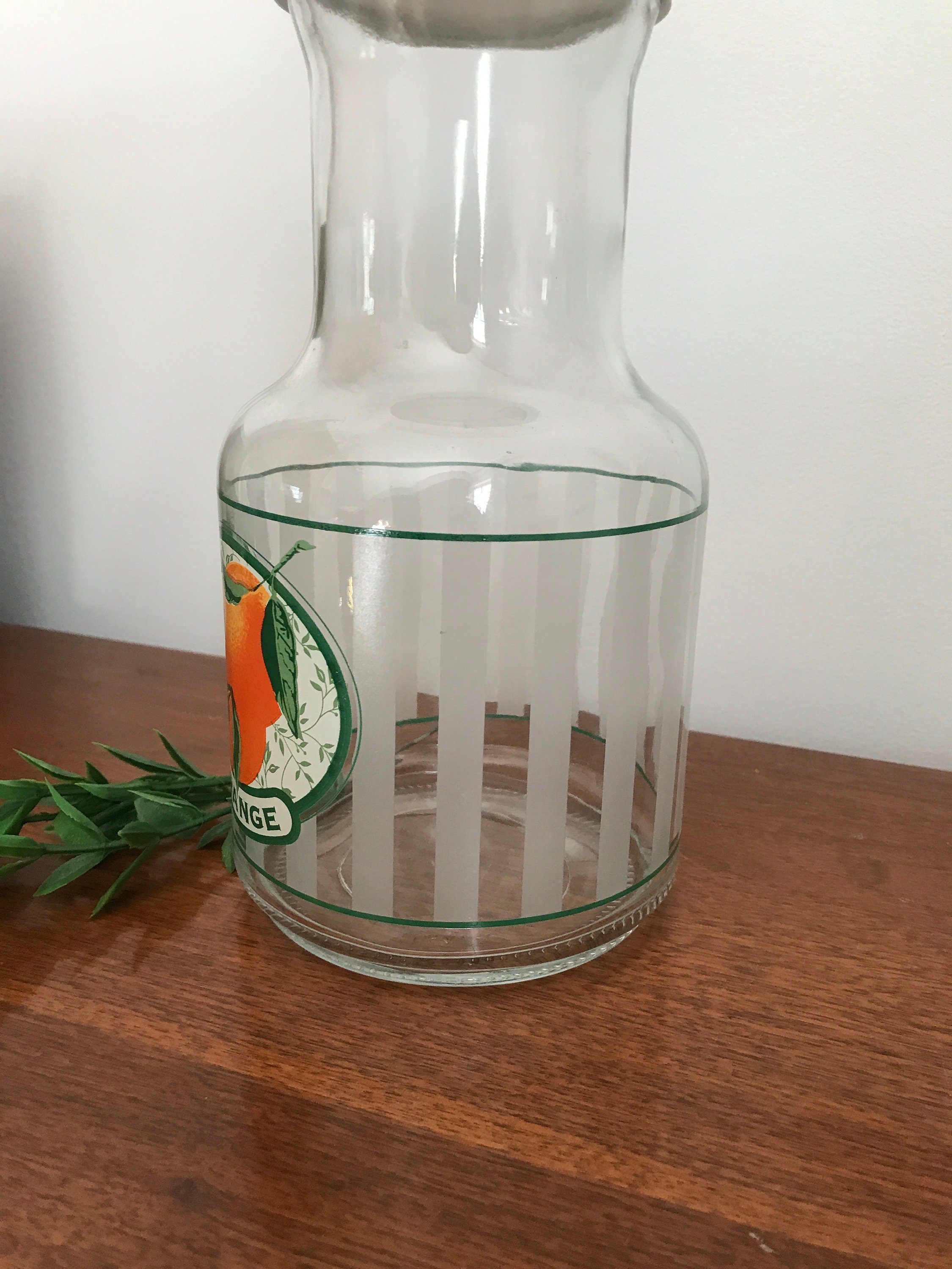 Vintage Orange Juice Carafe With Lid Frosted Stripes White Etsy