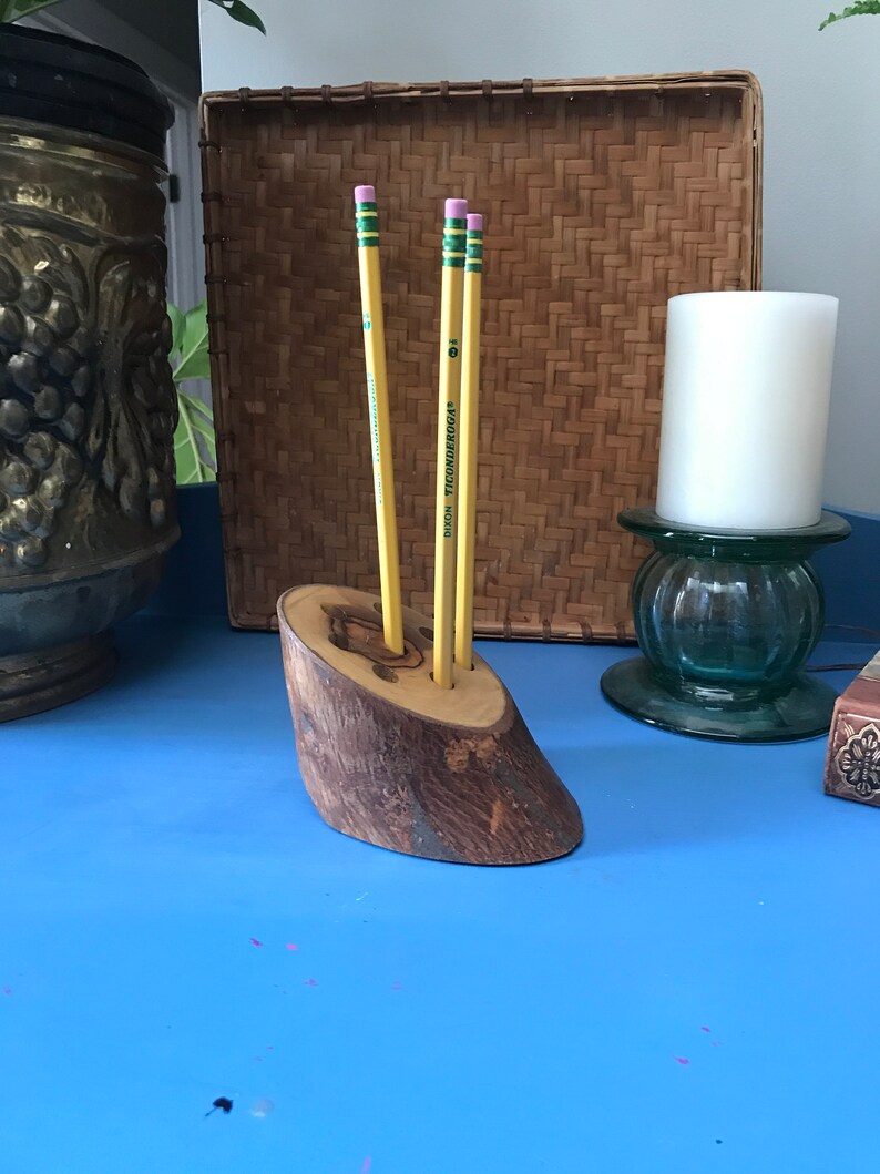 Rustic Wood Log Pencil Holder Boho Office Decor Vintage Etsy
