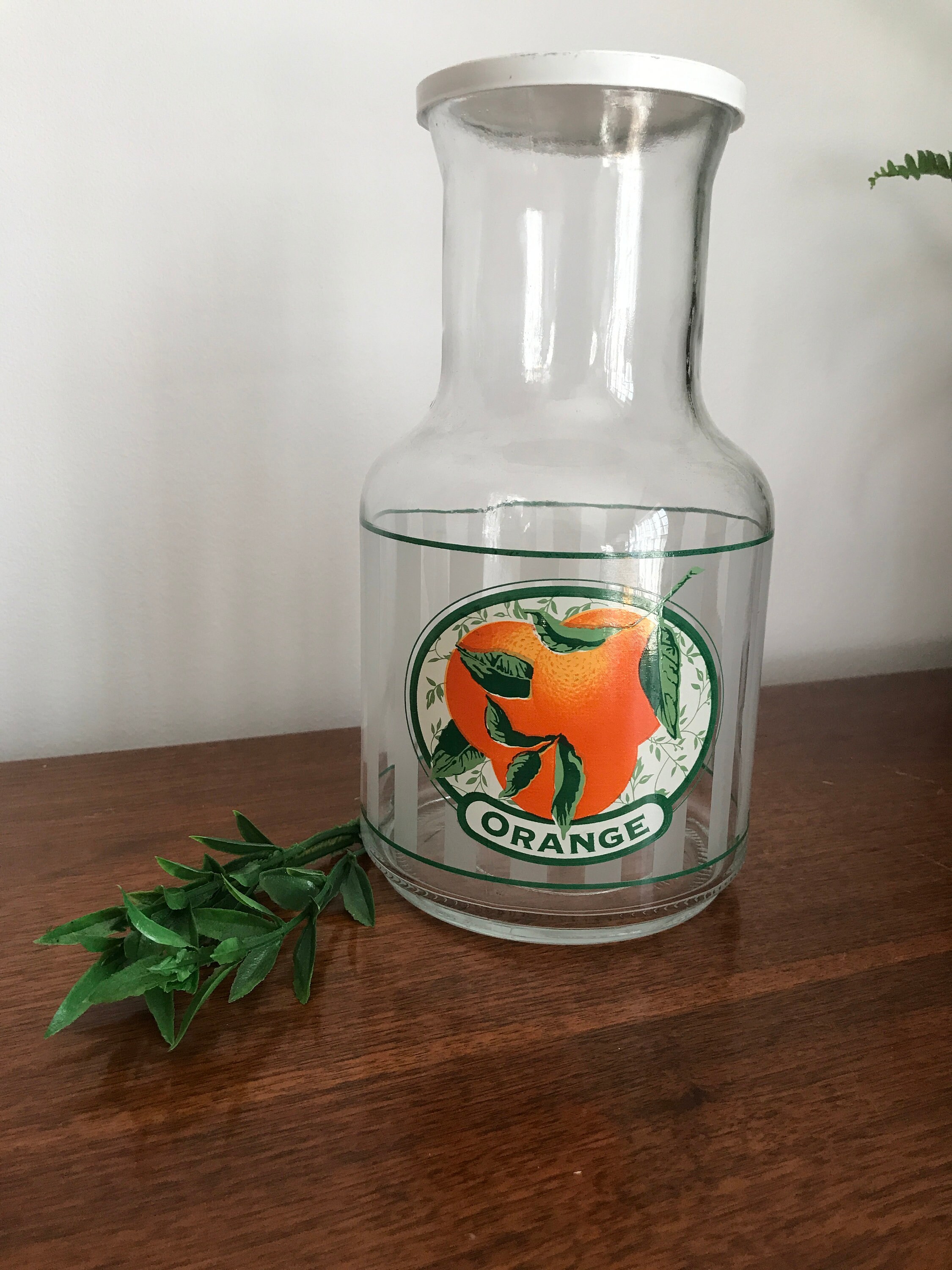 Vintage Orange Juice Carafe With Lid Frosted Stripes White Etsy