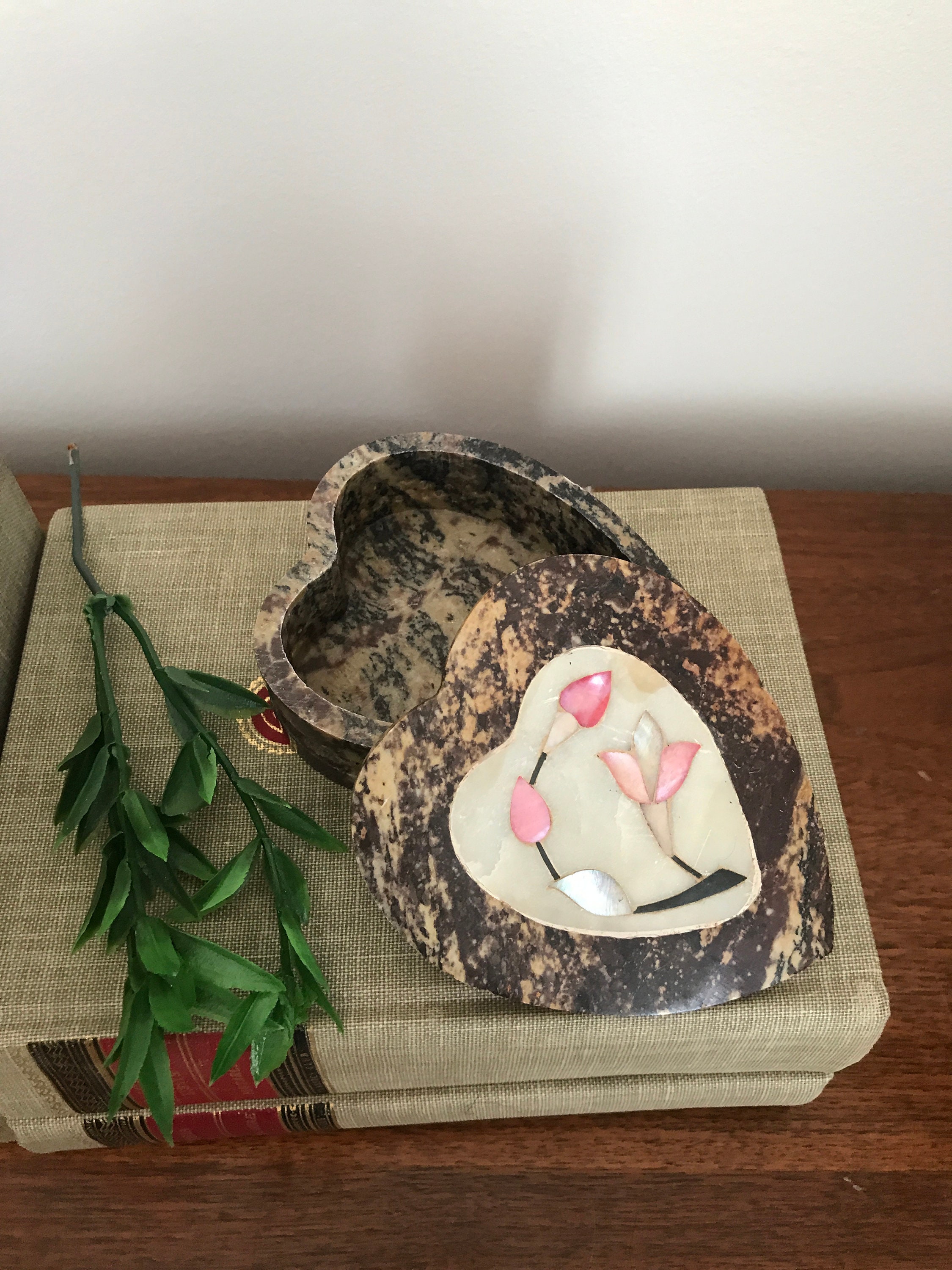Carved Soapstone Trinket Box With Lid Heart Shaped Pink Etsy