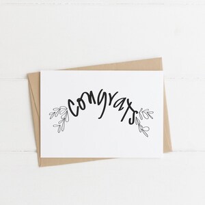 Congrats Celebration Card, Simple Handwritten with Sketch, White and Black, Direct Download, A4 Size