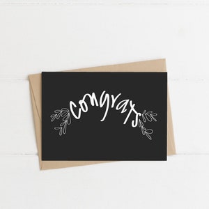 Congrats Celebration Card, Simple Handwritten with Sketch, Black and White, Direct Download, A4 Size
