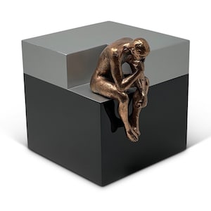 Denker Skulptur Exklusiv Feuerbestattung Urne Feuerbestattung Urne für Asche Metall Figur Dekor Denkmal für Menschen Schwarz Silber Glanz Behälter