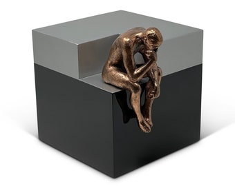 Thinker Sculpture Exclusive Cremation Urn  Cremation Urn for Ashes Metal Figurine Decor Memorial for Human Black Silver Gloss Container