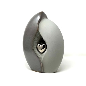 Ceramic Keepsake for Ashes Heart in a shell Grey Silver Cremation Mini Urn for Ashes Burial Container for Human remains Memorial Urn.