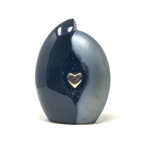 Ceramic Urn for Ashes Heart in a shell Space Black Silver Cremation Urn for Ashes Burial Container for Human remains Memorial Urn Adults