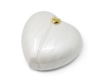 White Heart Keepsake Urn for Ashes: Small Cremation Urn with Gold Accent