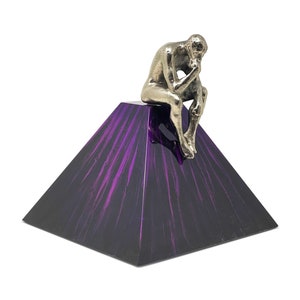 Exclusive Pyramid Thinker Statue Exclusive Cremation Urn for Ashes Metal Figurine Decor Memorial for Human Container Purple Black