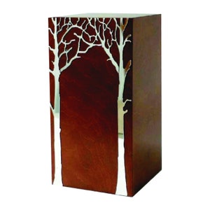 Wooden Urn for Ashes with Mirrored  Trees Symbol Cremation Casket Modern Burial Urn Trees touching each other Large Memorial Casket For Ashe