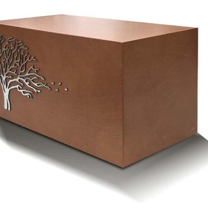 Wooden Urn for Ashes with Mirrored Windswept Tree Symbol Cremation Casket Modern Burial Urn