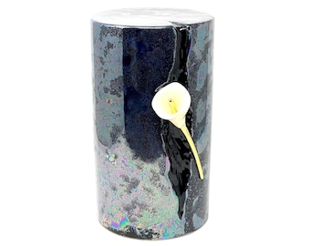 Ceramic Urn for Ashes space  Black Lily in Cylindrical  Cremation Urn for Ashes Burial Container for Human remains Memorial Urn Adults