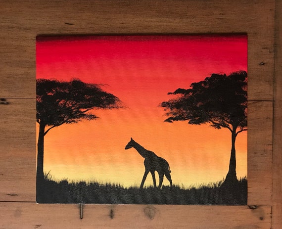 Tableau Silhouette Coucher De Soleil Africain Girafe
