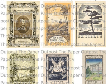 Bookplates Vintage digital printable kit digital kit digikit book plate book plates pictures Ex Libris ex libris images paper outpost
