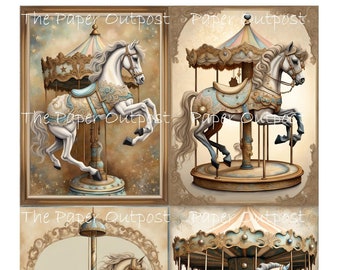 CAROUSEL HORSE Digikit digi kit digital printable digital vintage carousel merry-go-round horses, ThePaperOutpost paper outpost shop pam