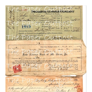 Vintage Checks Digital Kit: Junk Journal Ephemera (Digital Download)