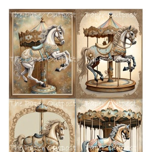 CAVALO DE CARROSSEL Digikit digi kit digital para impressão digital vintage carrossel carrosséis cavalos, ThePaperOutpost loja de posto avançado de papel pam