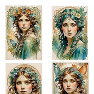 MADRE NATURA Digikit Immagine stampabile, bella donna, viso, ritratto, botanico, foglie, fiori ThePaperOutpost paper outpost shop pam