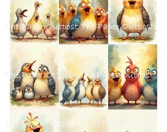 Whimsical Bird Family Digikit, Printable Anthropomorphic Birds (Digital Download) Bird Committee