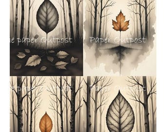 Solitary Leaf Watercolor Sketch Printables Solemn Winter Feel Images, Digital Download The Paper Outpost