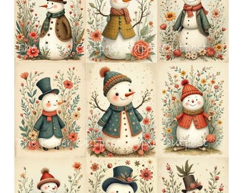 Snowman VintageFall Winter Happy Vintage Snowman Images (Digital Kit)