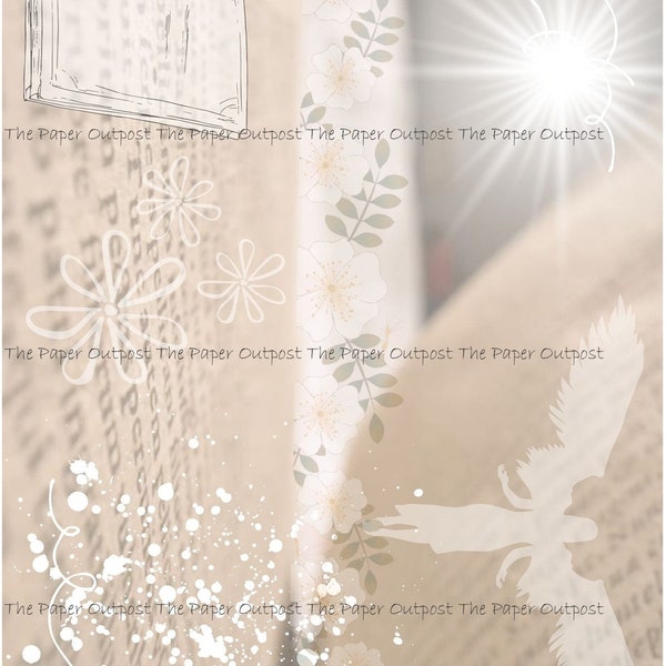 BOOKS & ANGELS Signature Pages Printable Paper Instant Download Angel Neutrals Digikit Digital Printable, Printable Image, The Paper Outpost