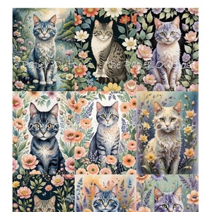 GARDEN CAT Digikit numérique imprimable numérique chats, chatons, thème jardin, fleurs et chats, minou, magasin de papier ThePaperOutpost pam