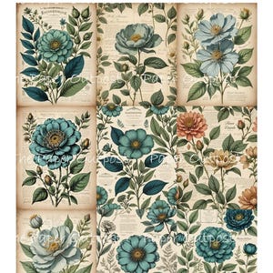 FLEURS RÉTRO Digikit Image imprimable fleur rétro, flore, fleurs bleu orange ThePaperOutpost Pam chez Paper Outpost botanique, flore naturelle