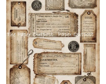 Vintage Travel Ephemera Digikit Printable Images old world adventure luggage tags postcards, antique ephemera digital download Paper Outpost