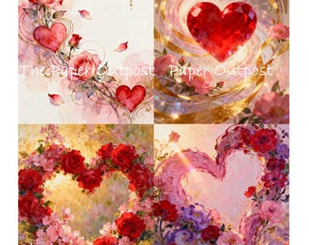 Hearts and Flowers Digikit Printable Images swirling heart and floral botanicals Valentine theme The Paper Outpost