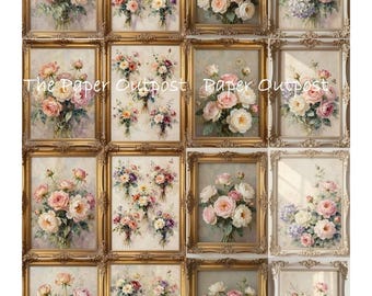 Shabby Flowers Framed Digikit Printable Images soft roses, peonies, grden flowers vintage feel, framed, digital download The Paper Outpost