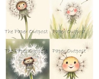 Dolly Dandelion Digikit Printable Images  whimsical anthropomorphic dandelions, nature, botanical digital download Paper Outpost