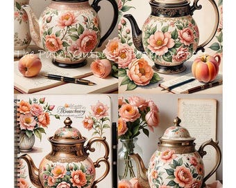 Teapots and Teacups Digikit, Printable teapot, tea cup, tea and journal Images (Digital Download)