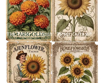 Vintage Seed Packet Labels Digikit Printable Images Whimsical elf, flower sprite, fantasy art digital download The Paper Outpost