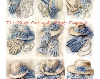 Hats, Gloves, Pearls Digikit Printable Images vintage hat, glove, set of pearls The Paper Outpost