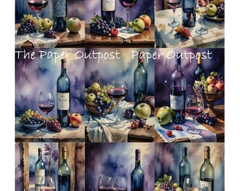 Wine Time Digikit Printable Images classy Wine Images, Wine glas, wine bottle, table with wine and fruit  The Paper Outpost