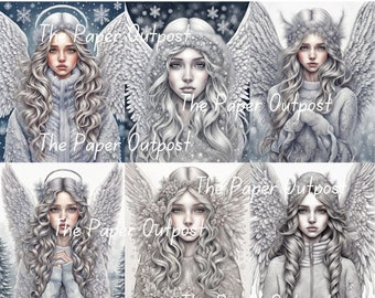 WINTER ANGELS Digikit digi kit digital printable digital wintry angel angelic angel wings  illustration ThePaperOutpost paper outpost shop