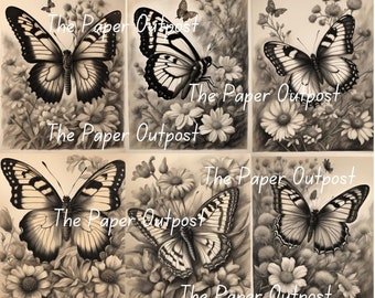 ANTIQUE BUTTERFLY Digikit digi kit digital printable digital butterflies, wings, butterfly illustration ThePaperOutpost paper outpost shop