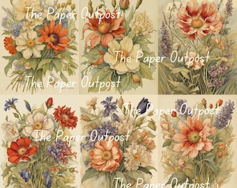 Vintage Floral Illustration: Printable Flower Images (Digital Download)