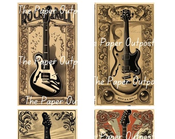 ROCK AND ROLL Digikit printable digital download guitar, music fifties theme, guitars, musical rock music ThePaperOutpost paper outpost shop