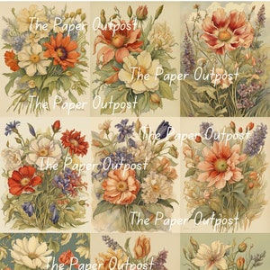 FLEURS VINTAGE Digikit digikit fleurs vintage numériques imprimables numériques, illustration florale botanique ThePaperOutpost boutique avant-poste papier