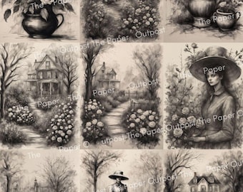Ghostly Garden Club Junk Journal Kit, Victorian Ghost Printable Ephemera, Victorian Botanical Digital Papers, Spooky Garden Journal Pages