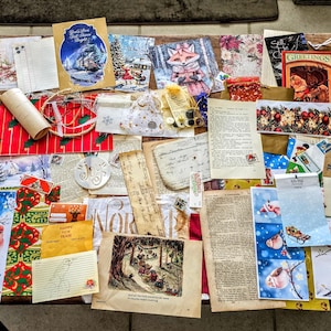 Christmas Ephemera Bundle Kit 2026! Antique  + Vintage Papers, Stickers,  Stencils, Xmas Junk Journal Supplies, buttons, over 100 + pieces!