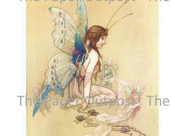 Può includere: Un collage di quattro illustrazioni vintage con fate e creature mitiche. L'immagine in alto a sinistra mostra una fata con lunghi capelli fluenti, che tiene una corda da cui pendono altre fate. L'immagine in alto a destra mostra una fata con lunghi capelli fluenti, che tiene una corda da cui pendono altre fate. L'immagine in basso a sinistra mostra una fata con ali di farfalla, seduta su una conchiglia. L'immagine in basso a destra mostra una fata con lunghi capelli fluenti, seduta su una roccia.