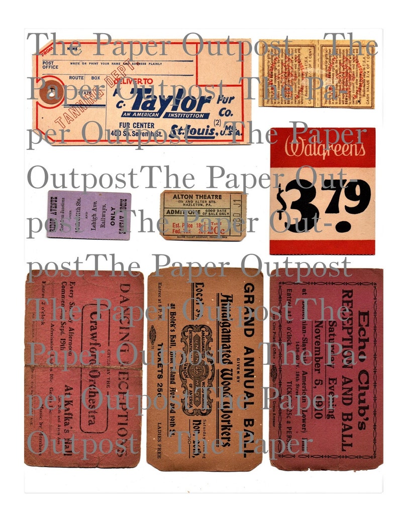 Tickets 1 Vintage Digital Printable Kit Old Tickets Vintage Etsy